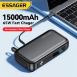 מטען נייד Essager 15000mAh עם טעינה מהירה 65W PD וכבל USB-C משולב